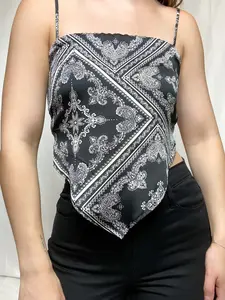 Free Spirit Satin Bandana Print Tie Back Scarf Top