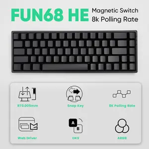 MONSGEEK FUN68 Rapid Trigger Gaming Keyboard 8k SP HE Tri-Mode 65% Black Keyboard, Glare or Flash Magnetic Switch