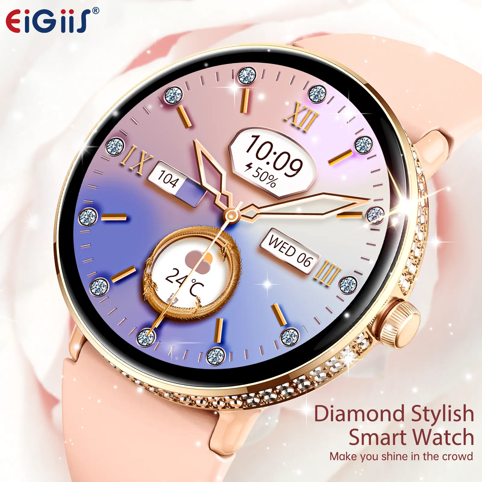 EIGIIS Smart Watch for Women (Answer/Make Calls), 1.2-Inch HD Screen Smartwatch for Android & iOS Phones, IP68 Waterproof Fitness Activity Tracker with Step Counter & 100+ Sports Modes, Fashionable Watch Gift for Her