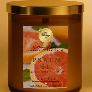 My Blessed Nest Psalm 51 Candle - Soothing Psalms Collection Grapefruit, Mint, and White Currant 12 oz Luxury Cocoa Apricot Creme Wax Handcrafted in Lanham MD