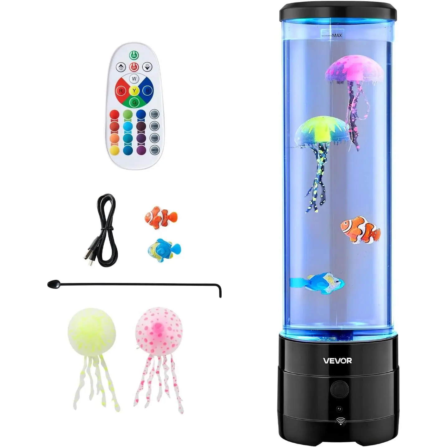 【Summerfinds】VEVOR Sensory Underwater Bubble Tube Light - 16-Color Aquarium Fish Night Light with Built-In Bluetooth Speaker, White Noise, Remote Control, Easy Installation, Stress Relief, ADHD Support for Tranquil Atmosphere Home Décor