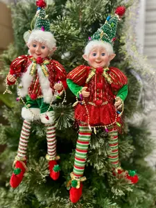 18 Inch Fabric Tinsel Pixie Elf With Tree Two Styles