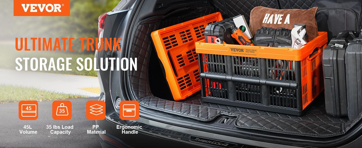 VEVOR Plastic Collapsible Storage Basket, TikTokShopBlackFriday, 45L 3 Packs, Folding Stackable Storage Containers/Bins with Handles, Large Heavy Duty Containers for Clothes, Toys, Books, Snack, Shoes and Grocery Organizing Box Organiser