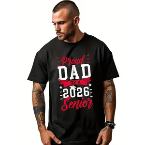 Men's Proud Dad of a 2026 Senior & Graduate T-Shirt - Heavyweight 180gsm Casual Round Neck Tee with Bold Red/White grandma's favorite t shirt good graphic tees funny graphic tee funny shirt guys gifts trendy t-shirts oversized tshirt  black costumes Top