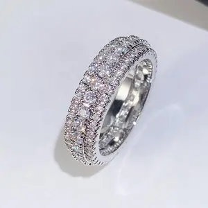 XINCY Extravagant Exaggerated Three-Tiered Zircon Rings Wedding Bands Love Jewelry Gifts for Couples Lab-Grown Gemstones Accessories for Everyday Wear