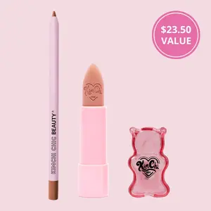 KimChi Chic Beauty Lip Treat Cosmetic Trio - Lipstick, Lip Liner, and Sharpener Makeup Bundle Lipshine Gloss Soft Lipgloss Glossy