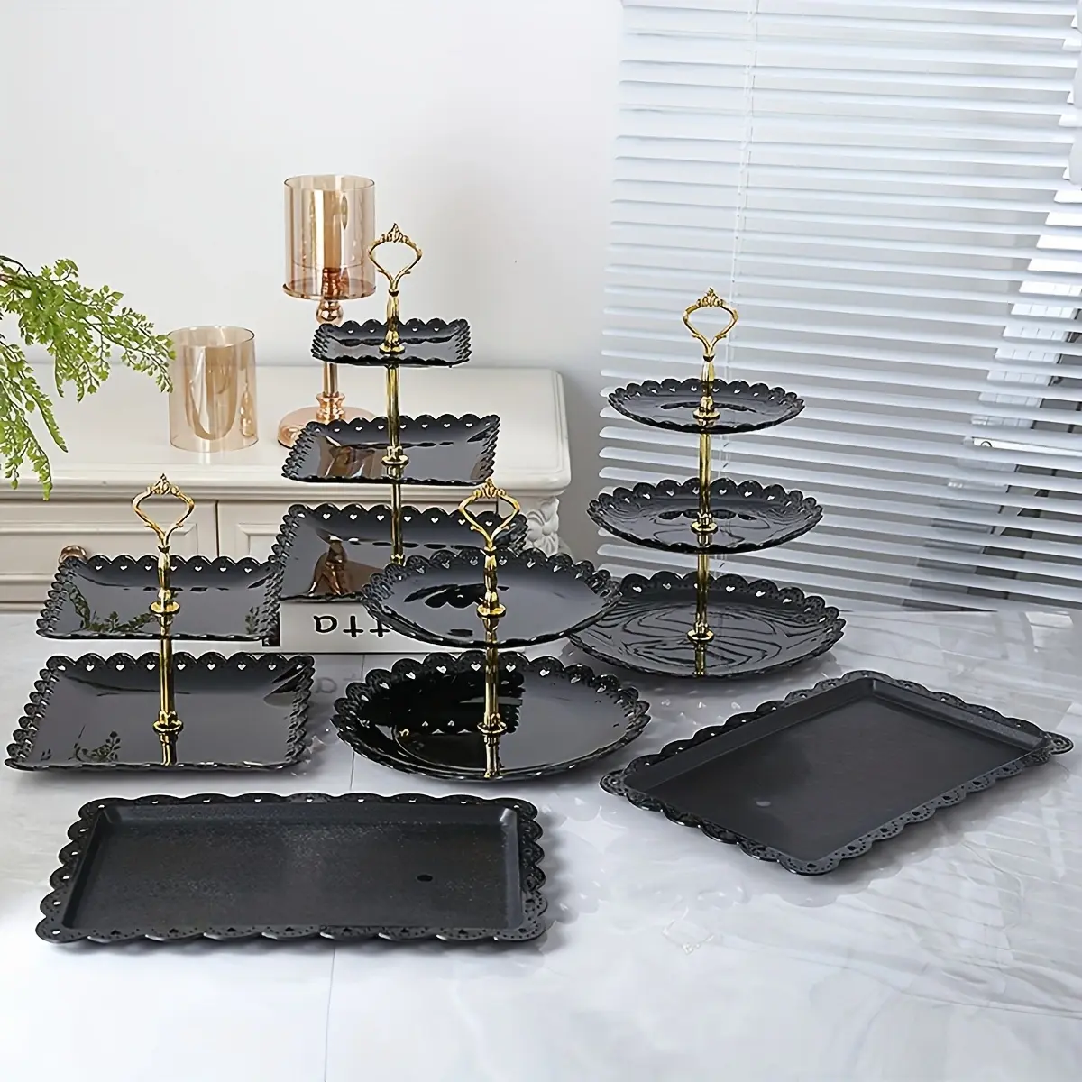 sebastian CADIA, 6-Piece Three-Tier Cupcake Stand, Multi-Tier Dessert Stand, Black Cake Stand for Tea Ceremony, Wedding, Reception, Buffet Service Cake Decorating Supplies Party