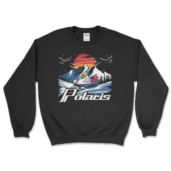 Men's Vintage Polaris Snowmobile Crewneck Sweatshirt - Love Tops, Classic Cotton-Polyester-Spandex Fabric, Stretch Fleece