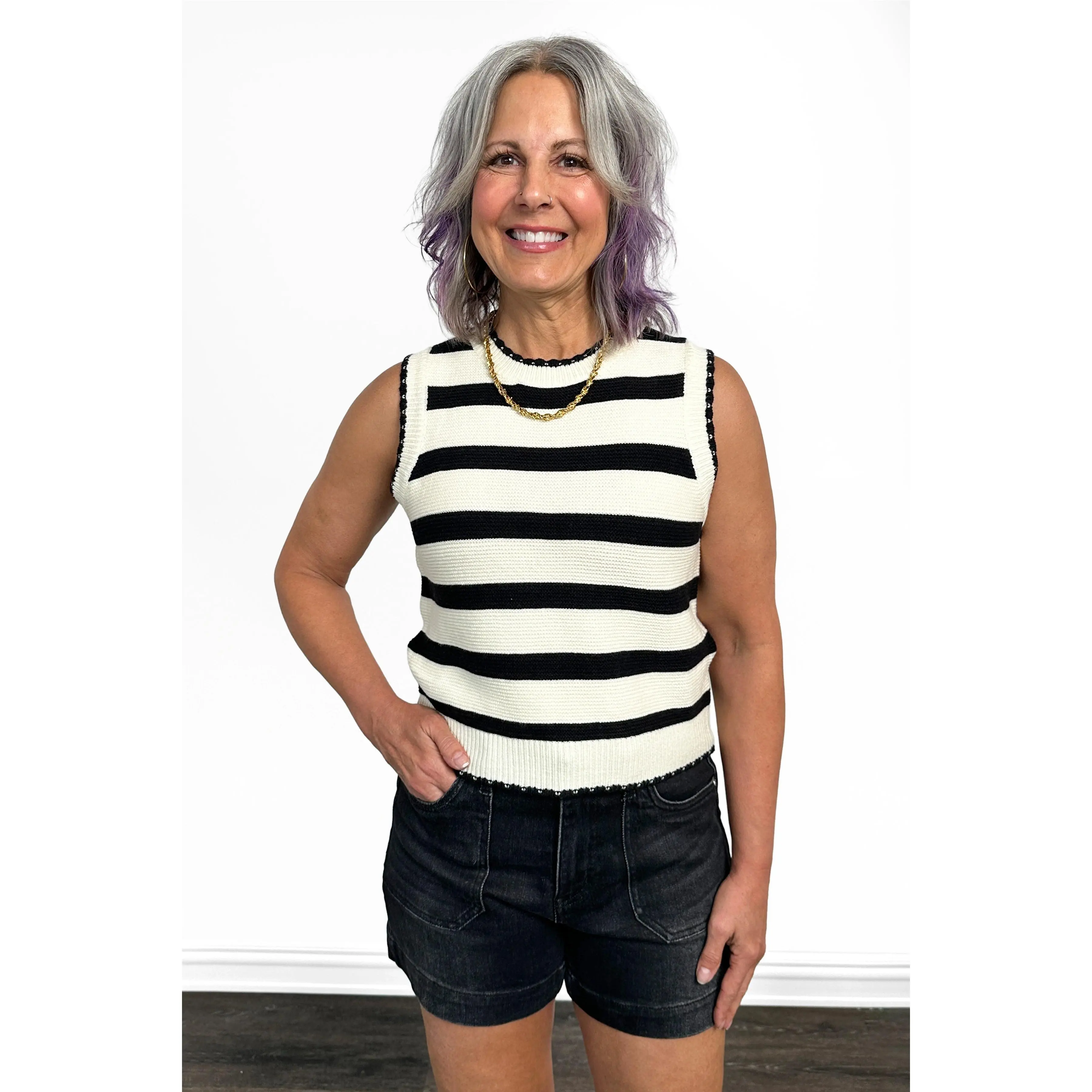 Women's Bold Striped Knit Sweater Vest by Ava Lane