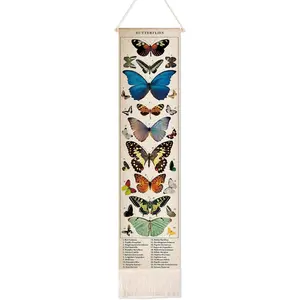 Vintage Butterfly Vertical Tapestry Wall Hanging Long Narrow Wall Art Fabric Butterfly Wall Hanging Reference Illustrative Botanical Tassel Tapestry Long Vertical Wall Decor for Home Decor