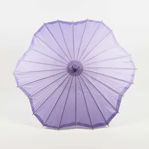 32" Lavender Paper Parasol Umbrella, Scallop Blossom Shaped with Elegant Handle
