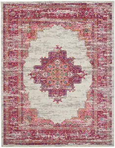 HomeRoots 385326 8 x 10 ft. Ivory & Fuchsia Distressed Area Rug