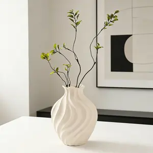 Nordic Style Cream Wavy Ceramic Vase, Wabi Sabi Living Room Entryway Desk Decor, Dried Flower Arrangement, Boutique Home Decoration