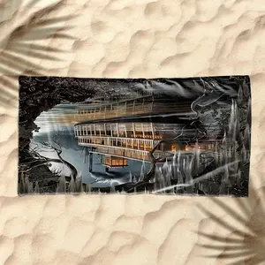 1 piece Steamboat night scene on the Mississippi River themed beach towel - Extra Large Beach Towel, Soft Polyester Fiber, suitable for Home, Travel, Gift, Machine Washable, Quick-dry and Absorbent, Ideal Birthday Present