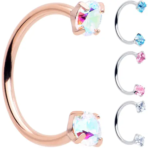 Body Candy Double Gem Titanium Horseshoe Body Jewelry - Internally Threaded Solid Titanium Waterproof Zirconia, 20 Gauge (0.8mm) 5/16" (8mm) Small Nose Hoop for Everyday Individuals with Sensitive Skin