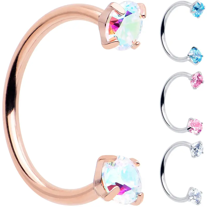 Body Candy Titanium Horseshoe Body Jewelry - Internally Threaded Solid Titanium Nose Rings Hoops, 20G (0.8mm) 5/16in Small, Waterproof 2.5mm Prong Set Cubic Zirconia Ends, Sensitive Skin Friendly