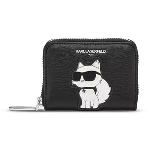 Karl Lagerfeld Paris K/Ikonik Cat Zip Wallet Chic Designer Everyday Essential Textured Black Faux Leather Compact Travel Friendly