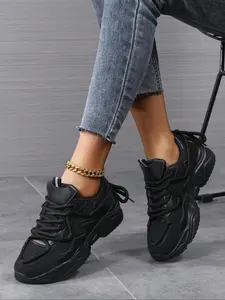 Women's Fashionable Lace Up Low Top Sneakers, Trendy Walking Sneaker, Casual Athletic Sneakers, Casual Comfortable Sports Shoes for Daily Wear, Lightweight Breathable Shoes for All Seasons