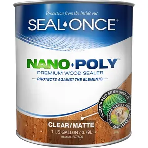 Nano+Poly Premium Wood Sealer with Polyurethane Waterproof Sealant 1 Gallon Clear Matte SO7500 for Wooden Furniture & Outdoor Wood Protection