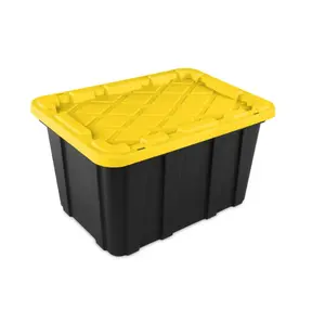 Large Storage Bin 27 Gallon Plastic Container with Snap-On Lid Black and Yellow for Storage Solutions