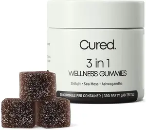 Cured 3-in-1 Wellness Gummies | Shilajit, Sea Moss, Ashwagandha | 30 Gummies for Natural Energy Boost, Stress Relief & Mental Clarity | Herbal Energy Supplement