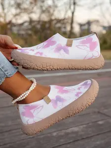 Women's Spring Summer Butterfly Print Slip-On Shoes, Soft Non-Slip Casual Sneakers, Breathable Mid-Aged Mother Walking Shoes Slip On Lightweight, Lightweight Slip Ons