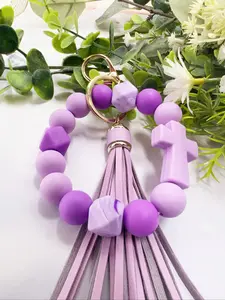 Silicone Beaded Wristband Keychain, PU Leather Design, Cross Fashion Style, Perfect Mother's Day Gift Idea, Creative Accessory