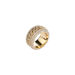 Vintage Braided Pave CZ Gold Ring, Wide Band Statement Eternity Ring for Women marquise engagement