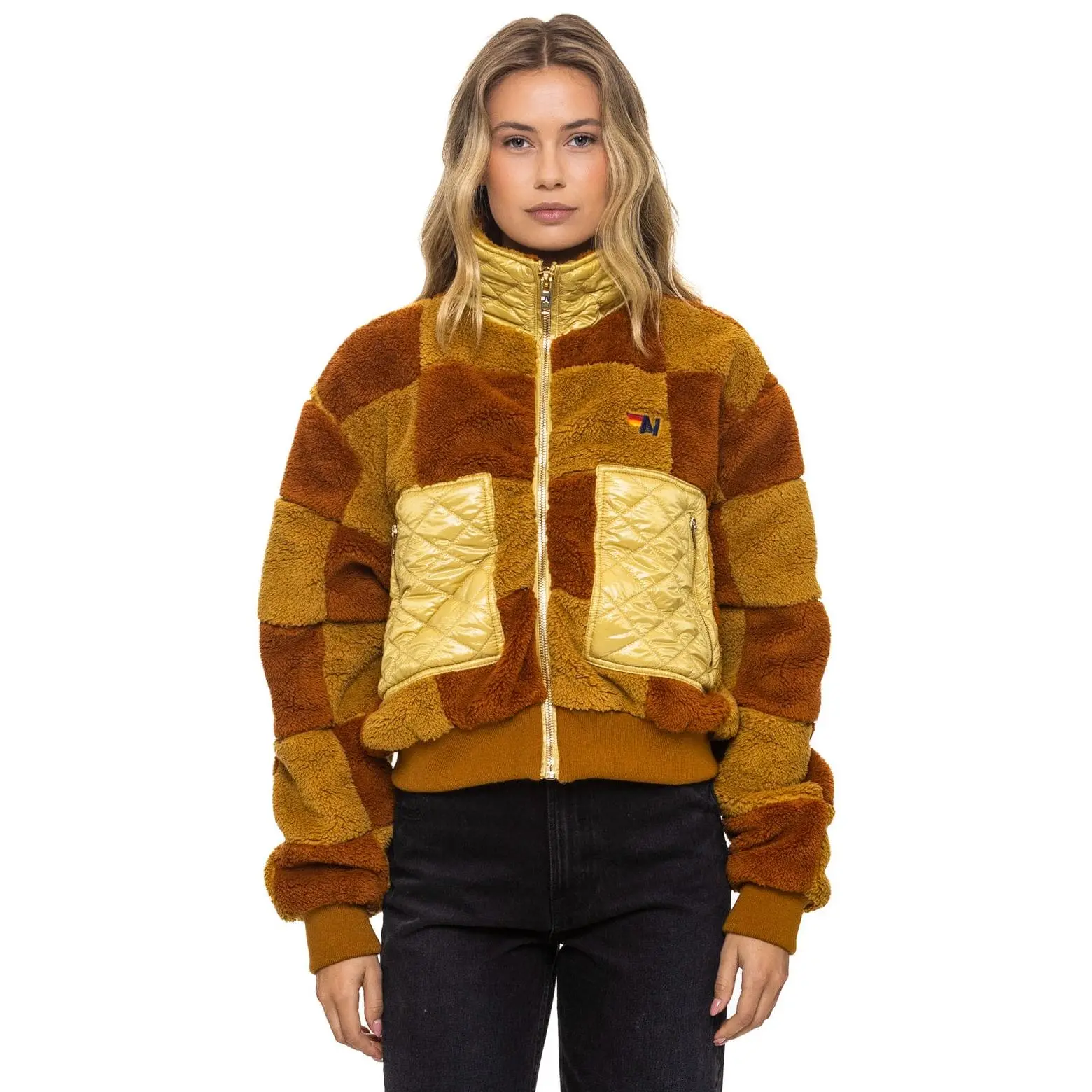 TEDDY CHECKERBOARD WOMENS FULL ZIP JACKET - HONEY // WHISKEY