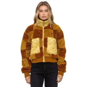 TEDDY CHECKERBOARD WOMENS FULL ZIP JACKET - HONEY // WHISKEY