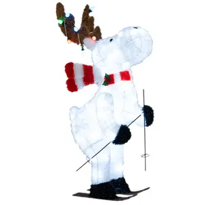 COSTWAY - 44" Animated Christmas Reindeer Pre-lit Skiing Deer Decoration