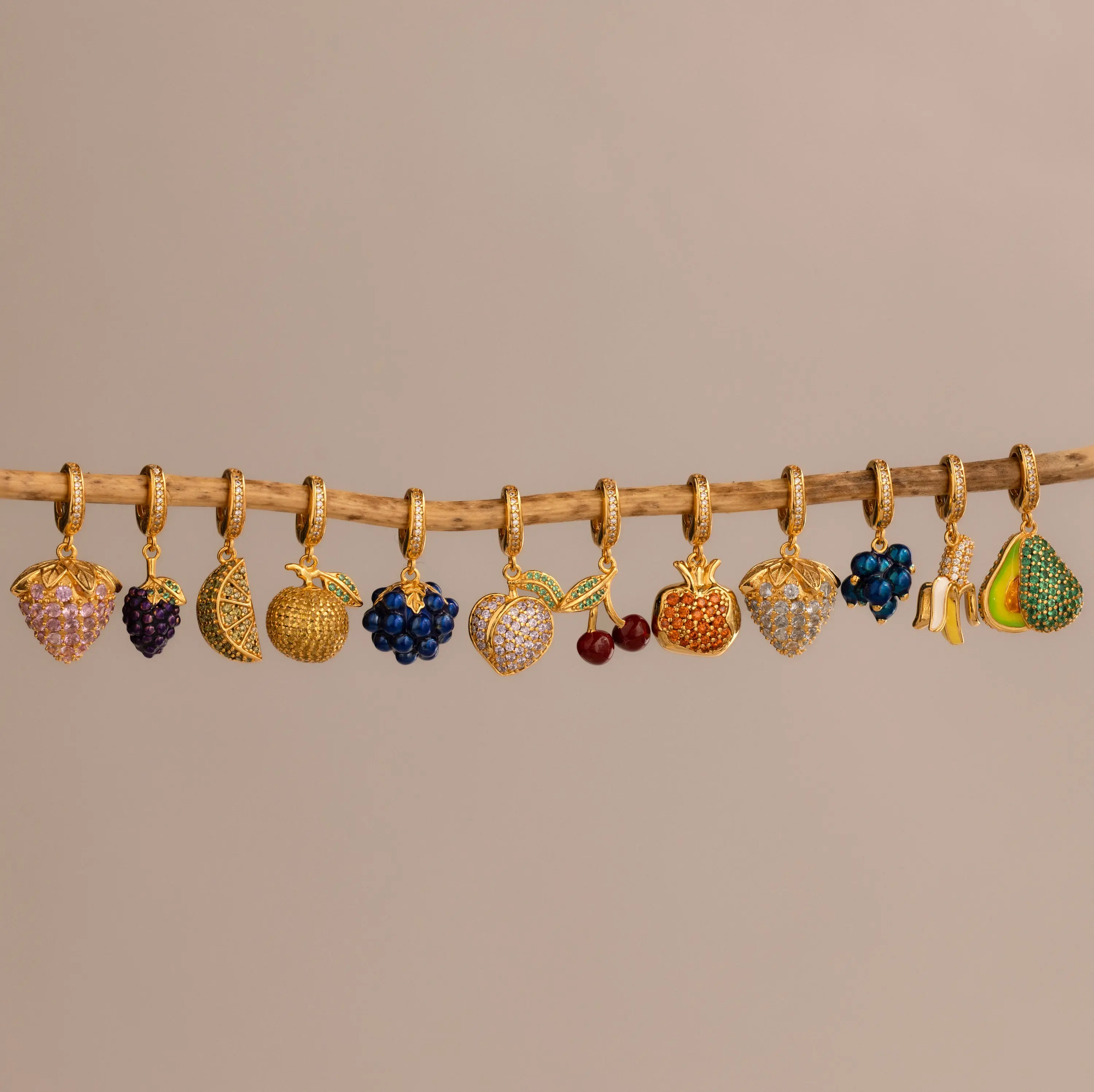 Birthstone Fruit Charm by Caitlyn Minimalist - 18K Gold Plated Pave Gemstone Charms for Necklace & Bracelets - Cute Jewelry - Gift for Daughter
