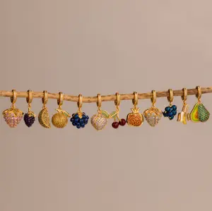 Birthstone Fruit Charm by Caitlyn Minimalist - 18K Gold Plated Pave Gemstone Charms for Necklace & Bracelets - Cute Jewelry - Gift for Daughter