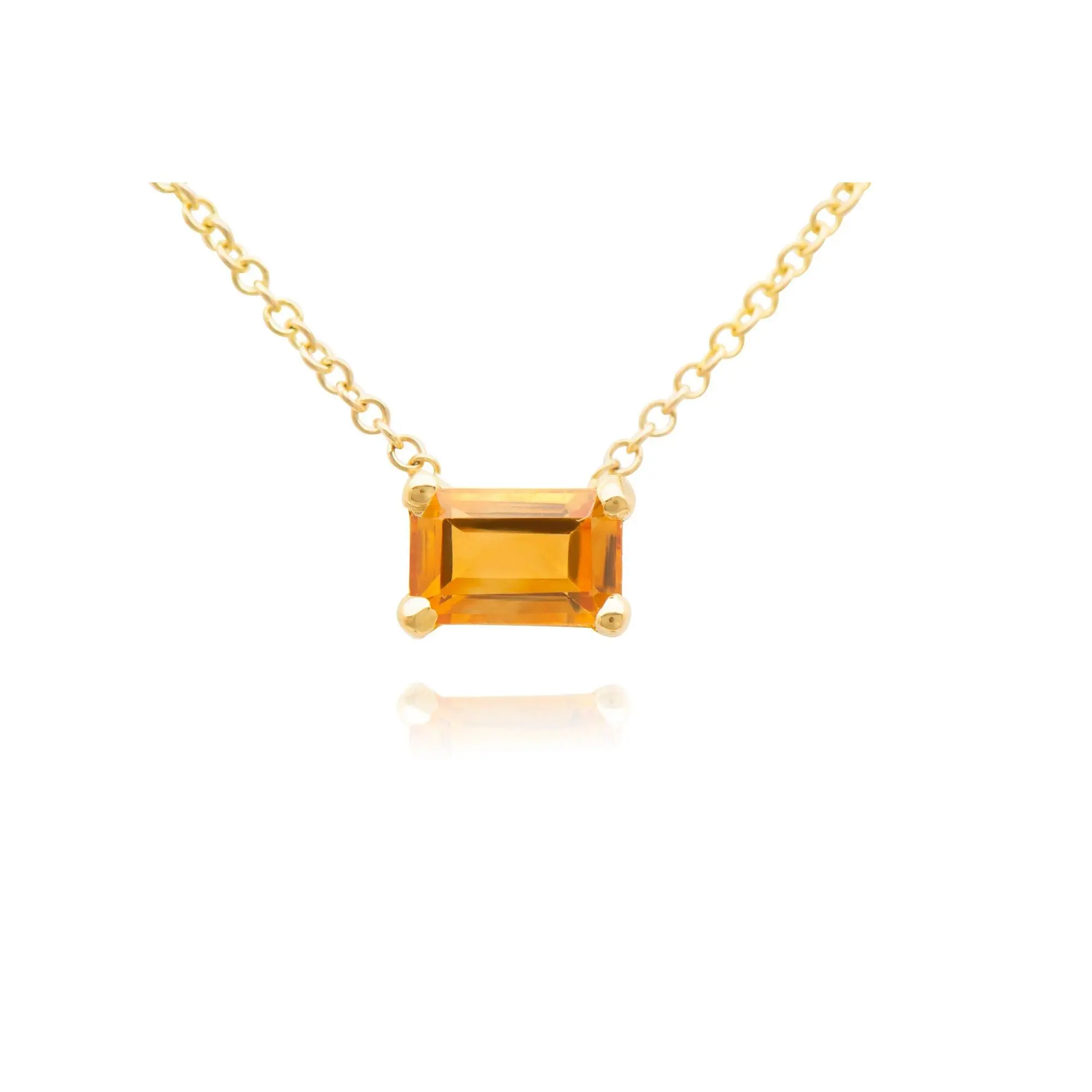 14k Gold Emerald Cut Citrine Necklaces