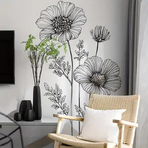 A piece of (30*90cm) simple large flower wall sticker, Decorative Decal, Floral Pattern Sticker, suitable for living room, bedroom and home background decoration, self-adhesive, MS3315-YL