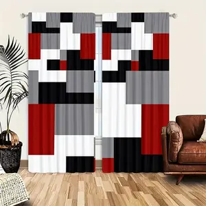 2 pieces of high-definition digital printed decorative curtains with geometric patterns, semi transparent to protect privacy, fade resistant, suitable for bedroom and living room decoration, home decoration, living room curtains