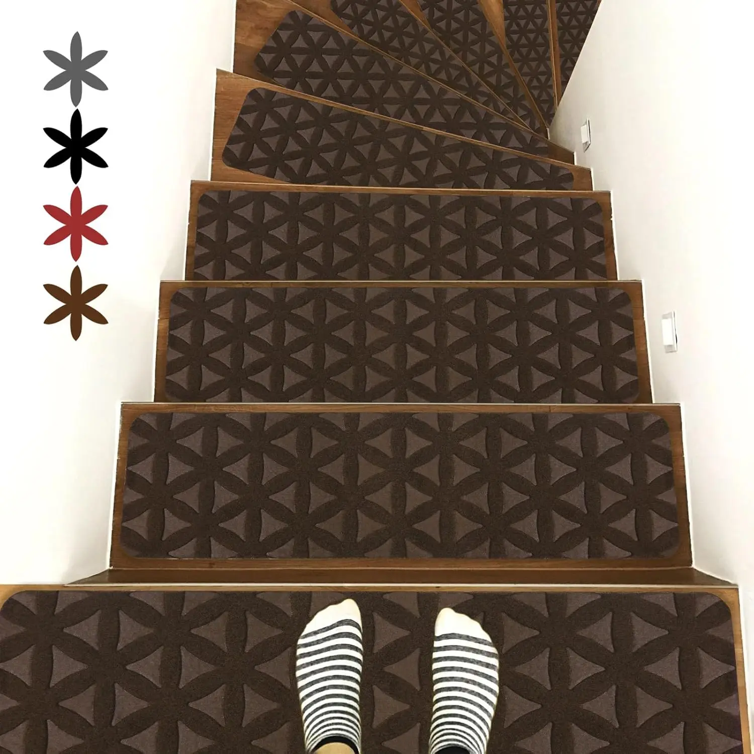 Non-Slip Carpet Stair Treads for Wooden Steps Indoor, 8" X 30", 15 Pack Peel and Stick Stair Treads Runners for  Elders and Pets, Brown