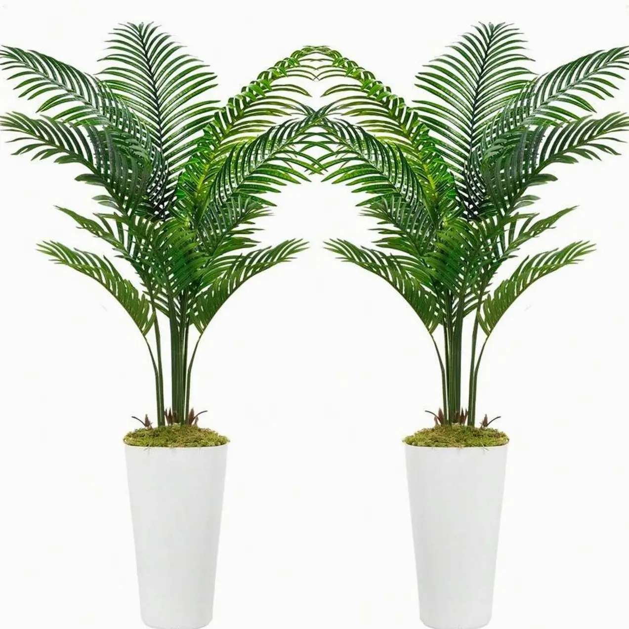 2-Pack 5FT Artificial Palm Tree With White Planter – Faux Tropical Areca Floor Plant For Home, Office & Indoor/Outdoor Decor