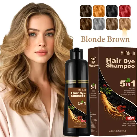 MJDMJD 3-in-1 Blonde Brown Hair Dye Shampoo for Gray Coverage, Semi-Perm Haircare for All Hair, Fast-Coloring Gentle Conditioning, Easy-Apply, 200ml