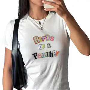 Birds Of A Feather Quote Tee- Merch Tshirt- Song Lyric Quote Y2K Edgy Tee- Magazine Letters Quote Top- Collage Concert Tee