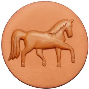 258 Horse Rycraft 2" round Cookie Stamp with handle and glaze, for decorating cookies and fondant as well as paper and clay crafts. Handmade in the USA since 1968.