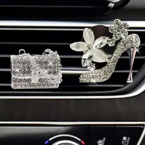 Car Air Outlet Decoration, 2 Counts/set High Heels & Bag Shaped Car Air Vent Ornament, Artificial Rhinestone Decor Car Interior Accessories