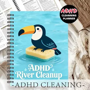 1pc ADHD Cleaning Planner Themed Subject Notebook, River Cleaning Style - for Housewives, Toucan and Sponge Pattern. Record The Cleaning Process. Cleaning Log Book, Fun Task Book. Fun Cleaning Management. 5.5x8.3 Inch Notebook