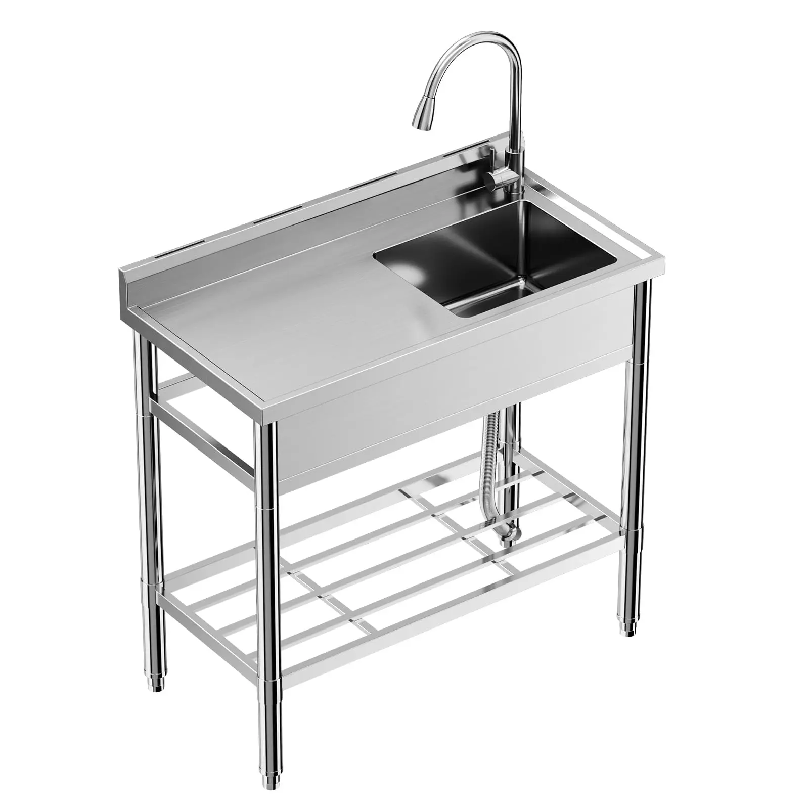 Garvee Stainless Steel Utility Sink 47x20x37 in Free Standing Single Bowl with Hot and Cold Water Pipes, Commercial Grade for Laundry Room, Bathroom, Indoor and Outdoor Use