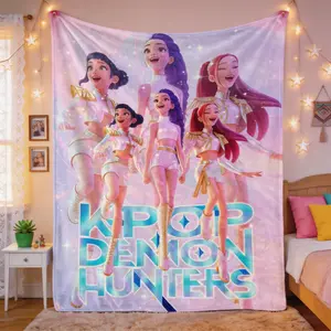 K-Pop Devil Hunter Anime Plush Blanket,Camping Air Conditioner Use Perfect Holiday Gift Home Decor KPOP Comfortable and warm flannel cartoon blanket, soft and lightweight.