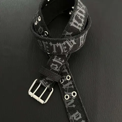 "Destroyed Denim" Punk Style Alphabet Printed Canvas Belt, Unisex Niche Accessory, Durable Belts, Adjustable Waist Belt, Punk Fashion Belt for Daily Wear