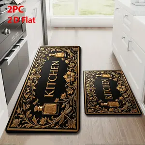 Kitchen Mat Set for floor 2/3 Piece, Vintage Gold Embossed Kitchen Rug with Decorative, Non Slip Kitchen Rugs and Mats for Kitchen, Entryway, Bathroom, Laundry Room, Hallway