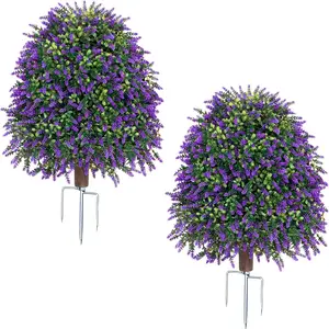 1pcs Outdoor Artificial Lavender Plants uv Resistant Fake Boxwood Topiary Ball, Boxwood Topiary Tree for Porch Front Planter Garden Patio Yard Decorations, No Maintenance Faux Plants, Durable Fade-Resistant Artificial Flowers, Vibrant Floral Design