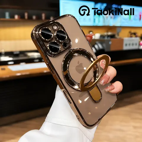 TAOKINALL Polycarbonate 3-in-1 Luxury Electroplated Phone Case for iPhone 16 Pro Max,16 Pro,15,14 Plus,13,12,11 Pro (6.9in), MagSafe Compatible, Built-in Magnetic Invisible Stand, Scratch-Resistant Camera Protector, Military-Grade Protection