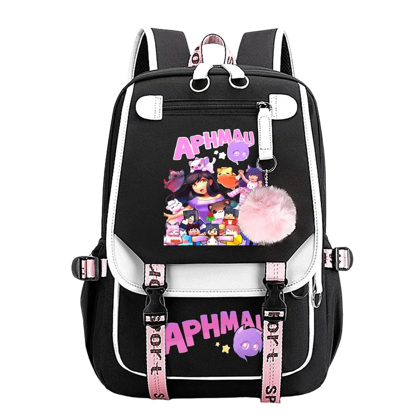 Aphmau Character Art Cotton-Linen Backpack, Water-Resistant Durable Large-Capacity Laptop-Friendly School Bag for Teen Students, 11.4in×18.1in Multi-Pocket Organizer, Back to School Haul Campus Life Gift, Hand Wash Only No Wheels One Size, Holiday